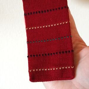 Yves Saint Laurent Pure Wool Red Embroidered Striped Square Tie YSL *HOLE